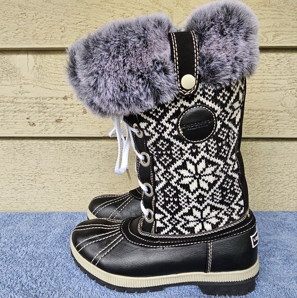 London Fog Melton 2 Women's Faux Fur Trim BB-Black Winter Lace-Up Boots Size 7M - Picture 4 of 6